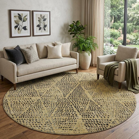 9' X 12' Gold And Charcoal Diamond Washable Area Rug With UV Protection
