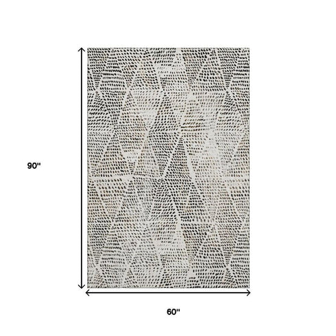 9' X 12' Ivory And Charcoal Diamond Washable Area Rug With UV Protection