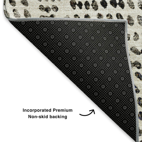 9' X 12' Ivory And Charcoal Diamond Washable Area Rug With UV Protection