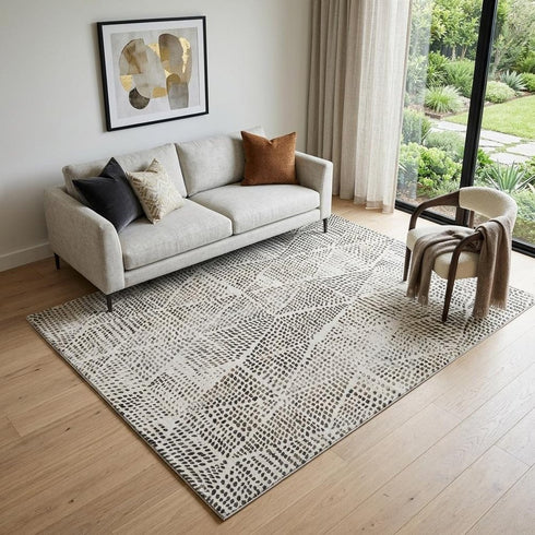 9' X 12' Ivory And Charcoal Diamond Washable Area Rug With UV Protection