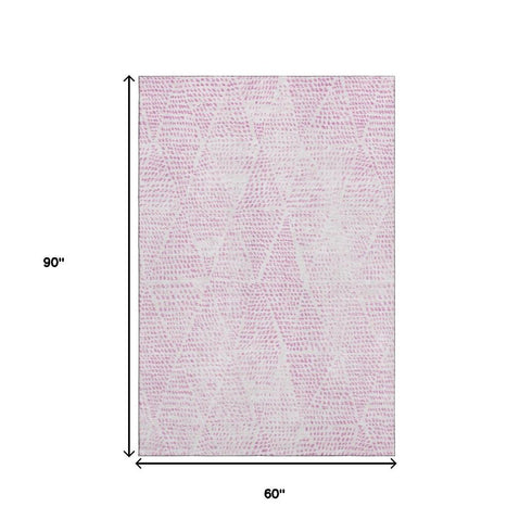 9' X 12' Pink And Ivory Diamond Washable Area Rug With UV Protection