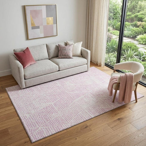 9' X 12' Pink And Ivory Diamond Washable Area Rug With UV Protection