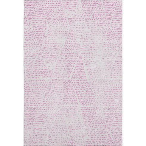 9' X 12' Pink And Ivory Diamond Washable Area Rug With UV Protection