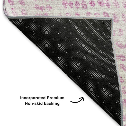 9' X 12' Pink And Ivory Diamond Washable Area Rug With UV Protection