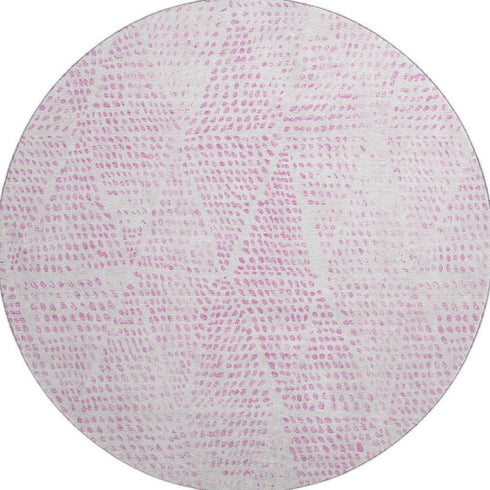 9' X 12' Pink And Ivory Diamond Washable Area Rug With UV Protection
