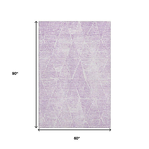 9' X 12' Purple And Ivory Diamond Washable Area Rug With UV Protection