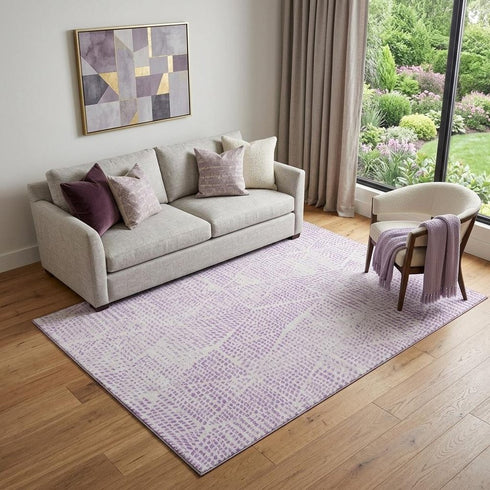 9' X 12' Purple And Ivory Diamond Washable Area Rug With UV Protection