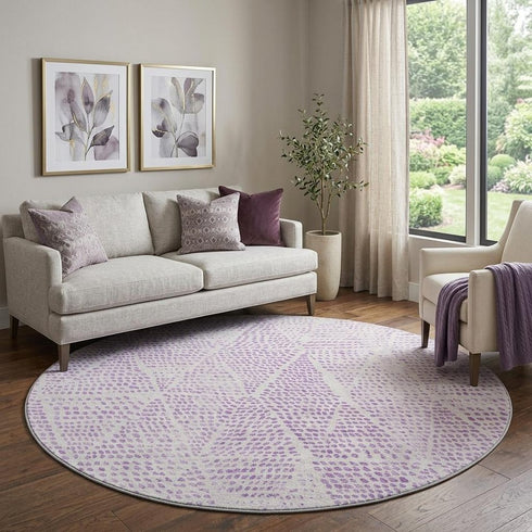 9' X 12' Purple And Ivory Diamond Washable Area Rug With UV Protection
