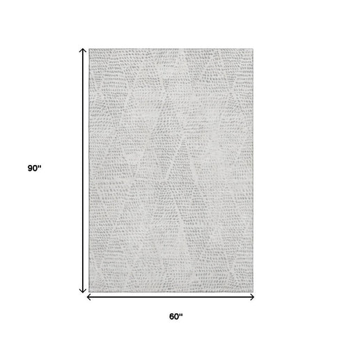 9' X 12' Silver And Ivory Diamond Washable Area Rug With UV Protection