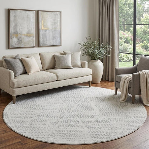 9' X 12' Silver And Ivory Diamond Washable Area Rug With UV Protection