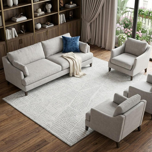 9' X 12' Silver And Ivory Diamond Washable Area Rug With UV Protection