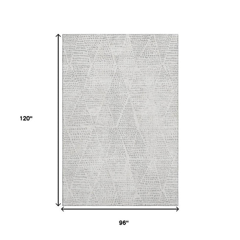 9' X 12' Silver And Ivory Diamond Washable Area Rug With UV Protection