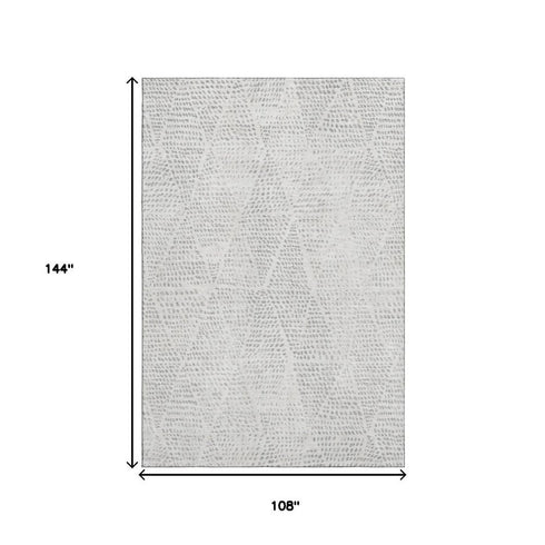 9' X 12' Silver And Ivory Diamond Washable Area Rug With UV Protection