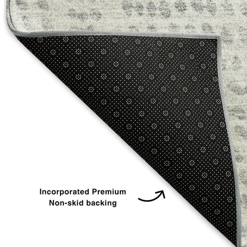 9' X 12' Silver And Ivory Diamond Washable Area Rug With UV Protection