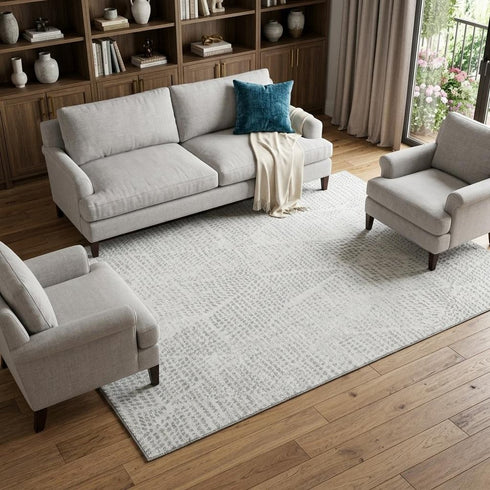 9' X 12' Silver And Ivory Diamond Washable Area Rug With UV Protection