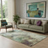 5' X 8' Beige Teal And Olive Green Abstract Washable Area Rug With UV Protection