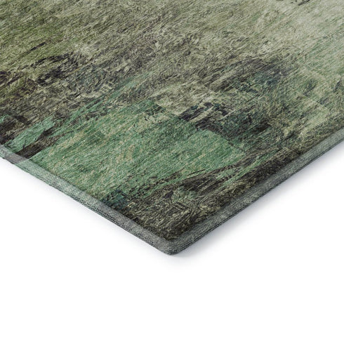 5' X 8' Beige Teal And Olive Green Abstract Washable Area Rug With UV Protection