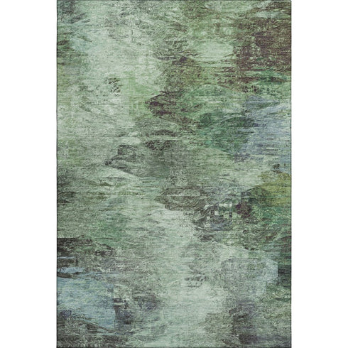 5' X 8' Green Brown And Ivory Abstract Washable Area Rug With UV Protection