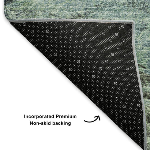 5' X 8' Green Brown And Ivory Abstract Washable Area Rug With UV Protection