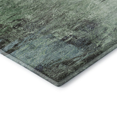 5' X 8' Green Brown And Ivory Abstract Washable Area Rug With UV Protection