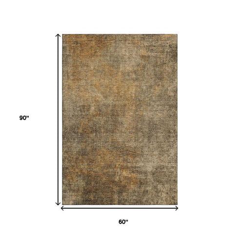 5' X 8' Brown And Beige Abstract Washable Area Rug With UV Protection