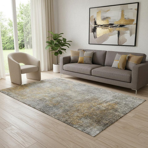 5' X 8' Gray And Copper Abstract Washable Area Rug With UV Protection