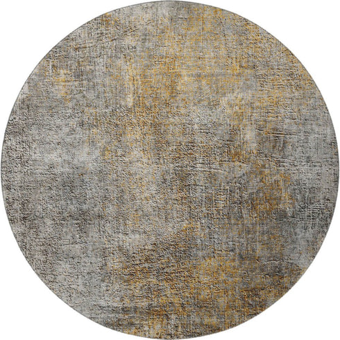 8' Gray And Copper Abstract Washable Round Rug With UV Protection