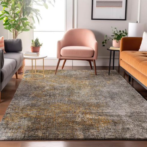8' X 10' Gray And Copper Abstract Washable Area Rug With UV Protection