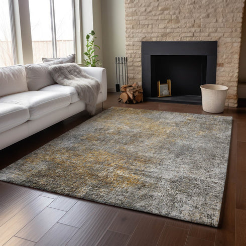 8' X 10' Gray And Copper Abstract Washable Area Rug With UV Protection