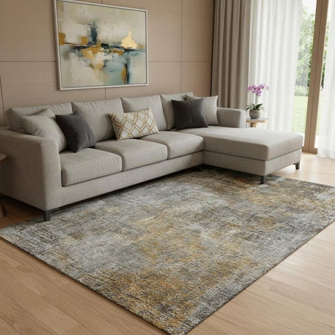 8' X 10' Gray And Copper Abstract Washable Area Rug With UV Protection