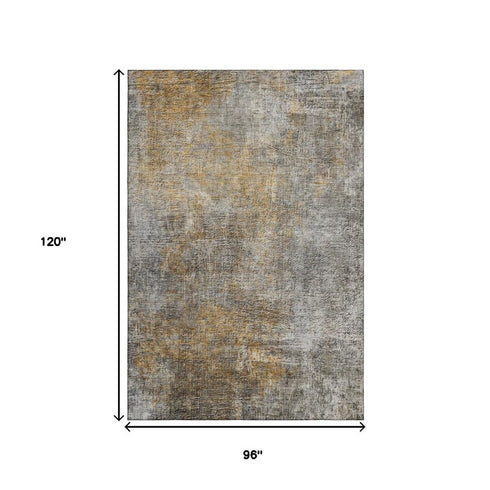 8' X 10' Gray And Copper Abstract Washable Area Rug With UV Protection