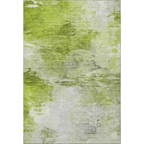 8' X 10' Artichoke Green And Ivory Abstract Washable Area Rug With UV Protection