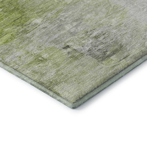 9' X 12' Artichoke Green And Ivory Abstract Washable Area Rug With UV Protection