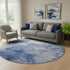 8' Blue And Ivory Abstract Washable Round Rug With UV Protection