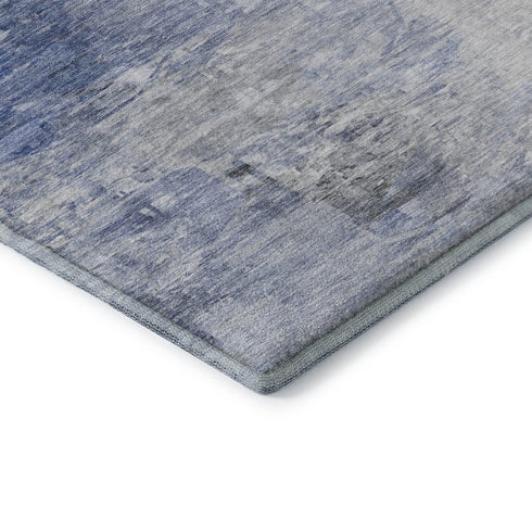 8' Blue And Ivory Abstract Washable Round Rug With UV Protection