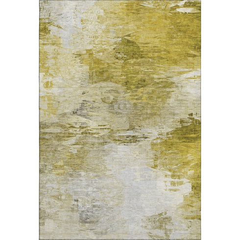5' X 8' Gold And Ivory Abstract Washable Area Rug With UV Protection