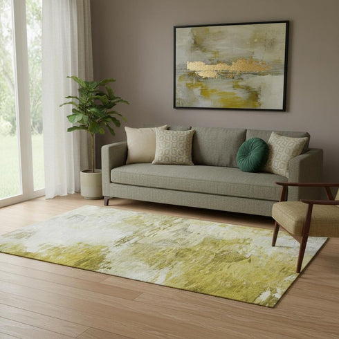 5' X 8' Gold And Ivory Abstract Washable Area Rug With UV Protection