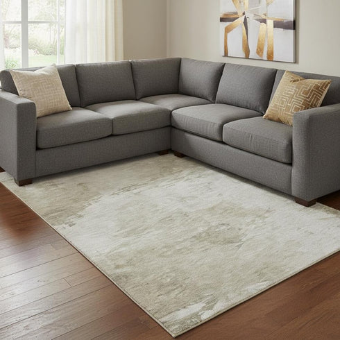 8' X 10' Ivory And Gray Abstract Washable Area Rug With UV Protection