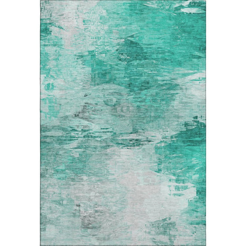 8' X 10' Teal And Ivory Abstract Washable Area Rug With UV Protection