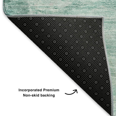 8' X 10' Teal And Ivory Abstract Washable Area Rug With UV Protection