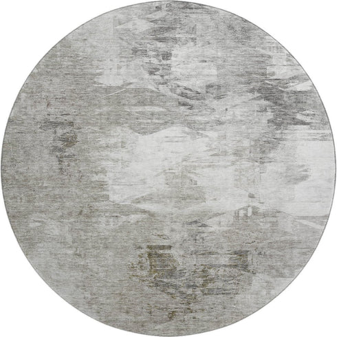 8' Beige And Ivory Abstract Washable Round Rug With UV Protection