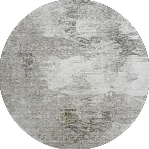 8' Beige And Ivory Abstract Washable Round Rug With UV Protection