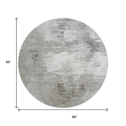 8' Beige And Ivory Abstract Washable Round Rug With UV Protection