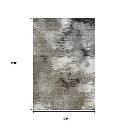 8' X 10' Taupe And Ivory Abstract Washable Area Rug With UV Protection