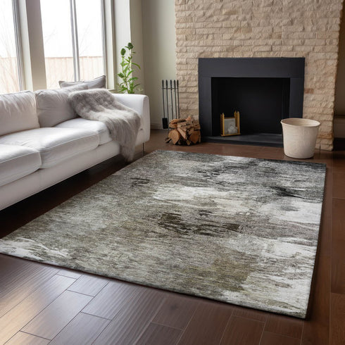 8' X 10' Taupe And Ivory Abstract Washable Area Rug With UV Protection