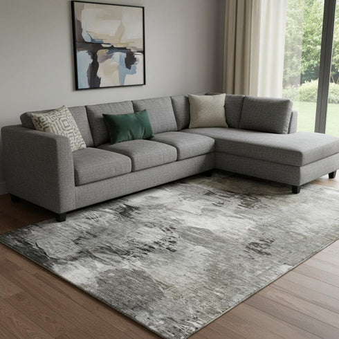 8' X 10' Taupe And Ivory Abstract Washable Area Rug With UV Protection