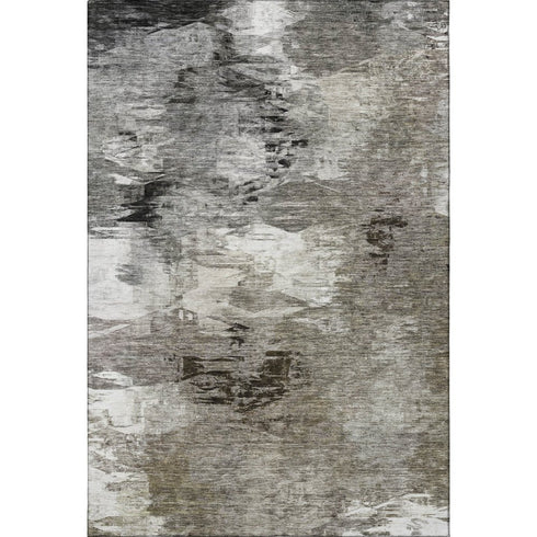 9' X 12' Taupe And Ivory Abstract Washable Area Rug With UV Protection