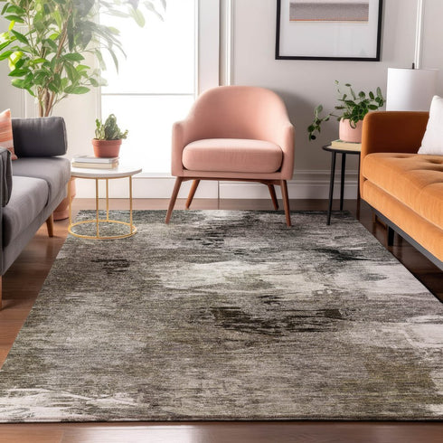 9' X 12' Taupe And Ivory Abstract Washable Area Rug With UV Protection
