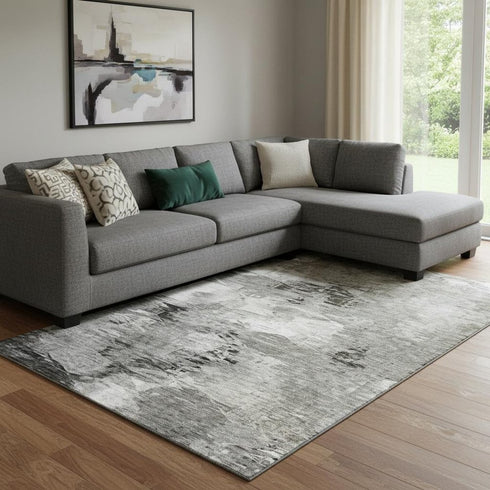 9' X 12' Taupe And Ivory Abstract Washable Area Rug With UV Protection