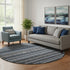 8' Blue And Gray Striped Washable Round Rug With UV Protection